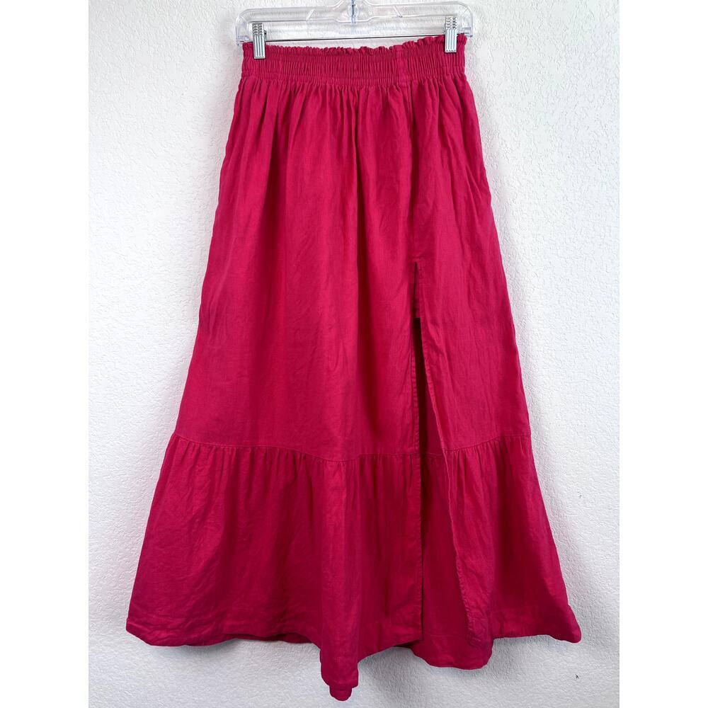 Abercrombie & Fitch Hot Pink Linen Blend Tiered Maxi Skirt